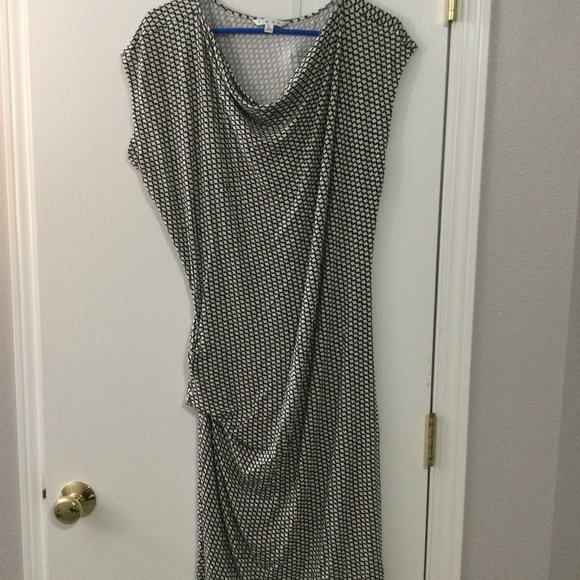 CABI Black White Geometric Stretch Ruched Sheath Dress - Picture 1 of 3
